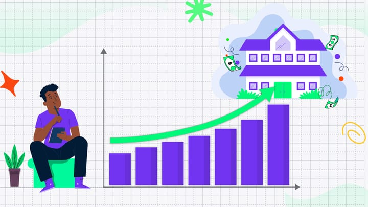 A man sitting and thinking about how he'll buy his dream house with his credit