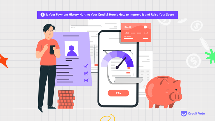 Man curiously checking his phone to know how his payment history keeps hurting his credit score and how to fix it