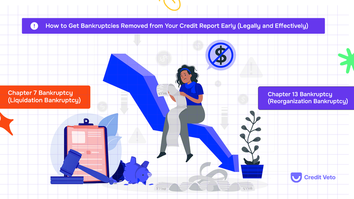 Woman going though her credit report with a sad countenance worried and thinking how she can get her bankruptcies removed early in a legal and effective manner