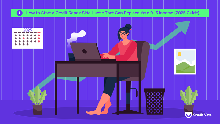Lady sitting at a desk researching the best ways she can successfully start a credit repair side hustle.